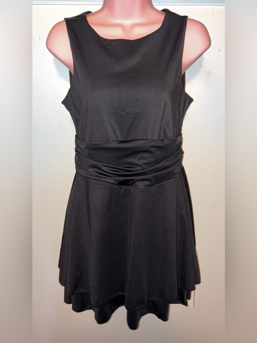 Sleeveless Black Mini Dress with Ruched Waist